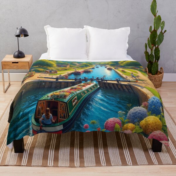 Item preview, Colorful Canal Boat in English Countryside designed and sold by arven-studio.