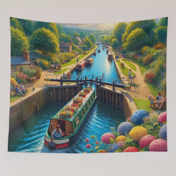 Item preview, Colorful Canal Boat in English Countryside designed and sold by arven-studio.