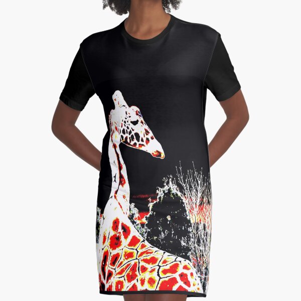 Fiery Giraffe Graphic T-Shirt Dress