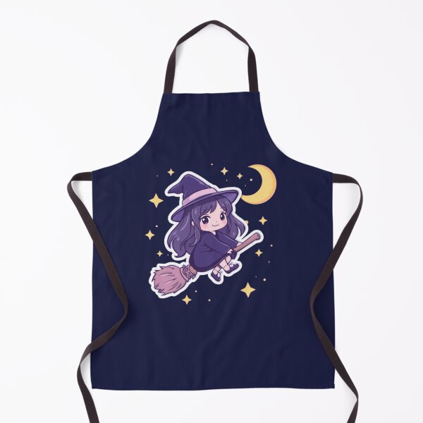Item preview, Cute Witch Flying on Broomstick with Moon and Stars – Kawaii Halloween Art designed and sold by Tidarat-27.