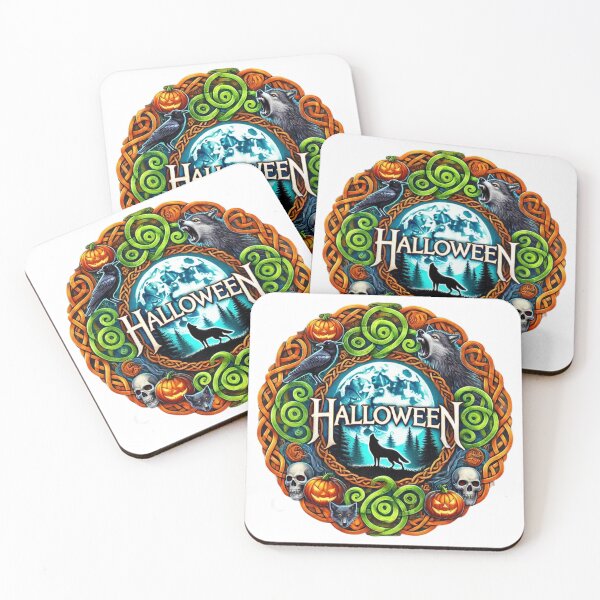 Item preview, Celtic Halloween Emblem – Wolf, Moon & Pumpkin Circle Design designed and sold by CelticSoulShop.