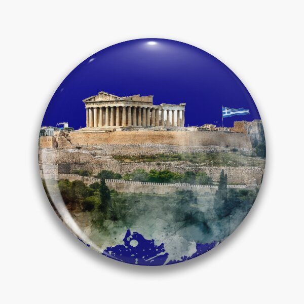 Item preview, Athens Greece Minimalist Watercolor Cityscape Sticker with Greek Flag ,  designed and sold by PaintMeWorld.
