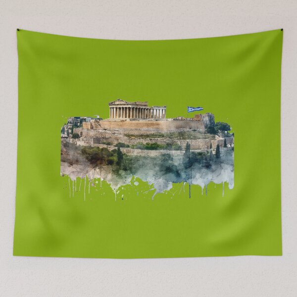Item preview, Athens Greece Minimalist Watercolor Cityscape Sticker with Greek Flag ,  designed and sold by PaintMeWorld.