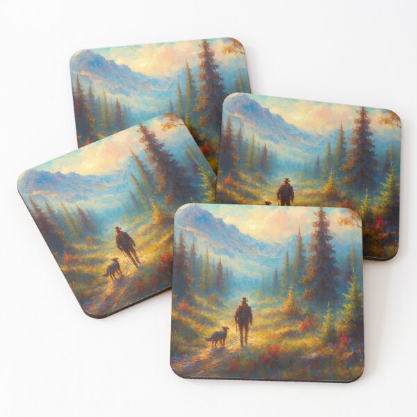 Item preview, Cowboy and Dog in Colourful Forest Path Jigsaw designed and sold by ArtComixHaven.