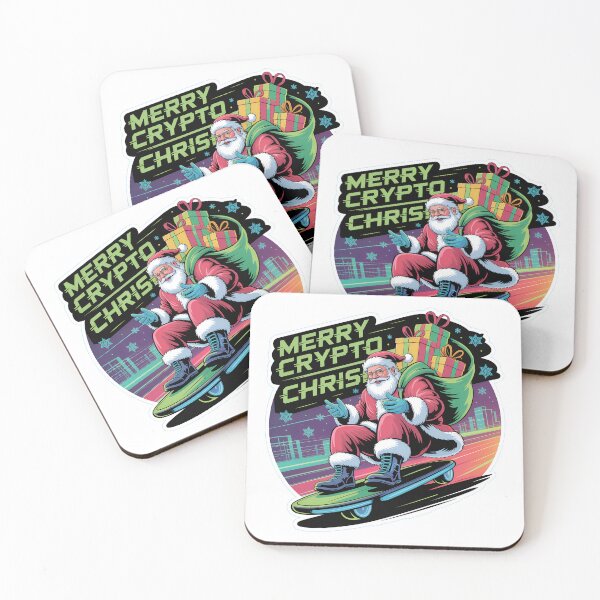 Item preview, Merry Crypto Christmas Santa Skating Neon Tech Holiday Design designed and sold by Anastasiia Lang.