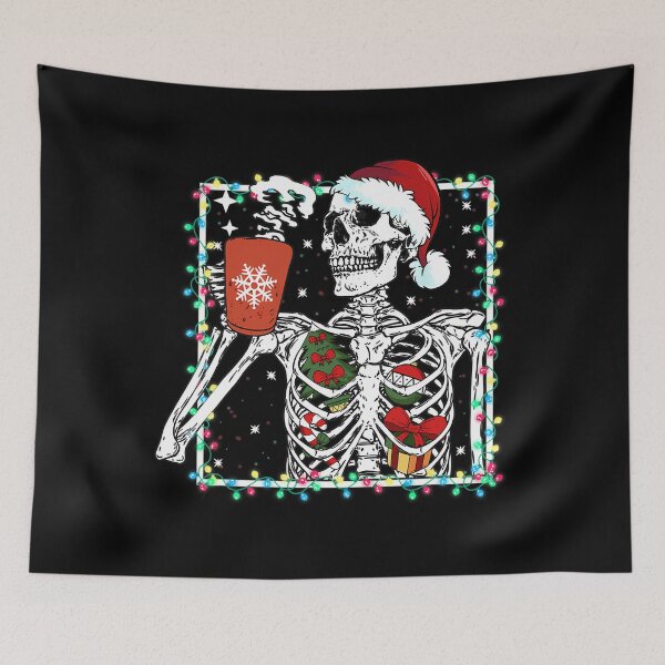 Item preview, Christmas Skeleton With Smiling Skull Drinking Coffee Latte 		 designed and sold by jotyarneimis8.
