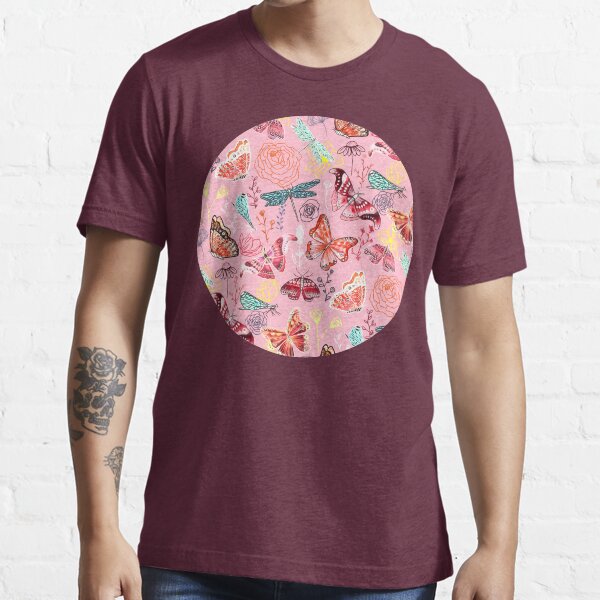 "Dragonflies, Butterflies, Moths and Floral Design on Millennial Pink