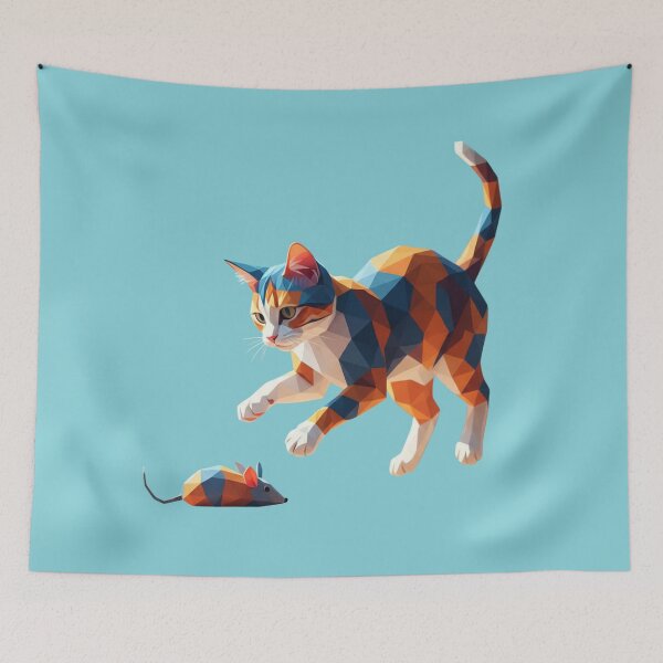 Item preview, Geometric cat playing with mouse designed and sold by bsbd-action.