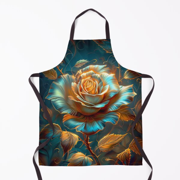 Item preview, Golden Blue Rose on Dark Teal Background – Vibrant Fantasy Floral Art designed and sold by MargaretWiktor.