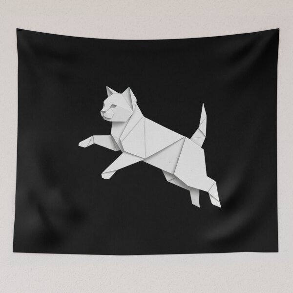 Item preview, White origami cat jumping designed and sold by bsbd-action.