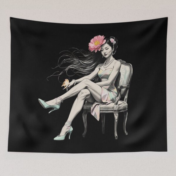 Item preview, Woman Sitting in a Vintage Chair - Pastel - High Heels Shoes - Long Hair designed and sold by AlinaSCorner.