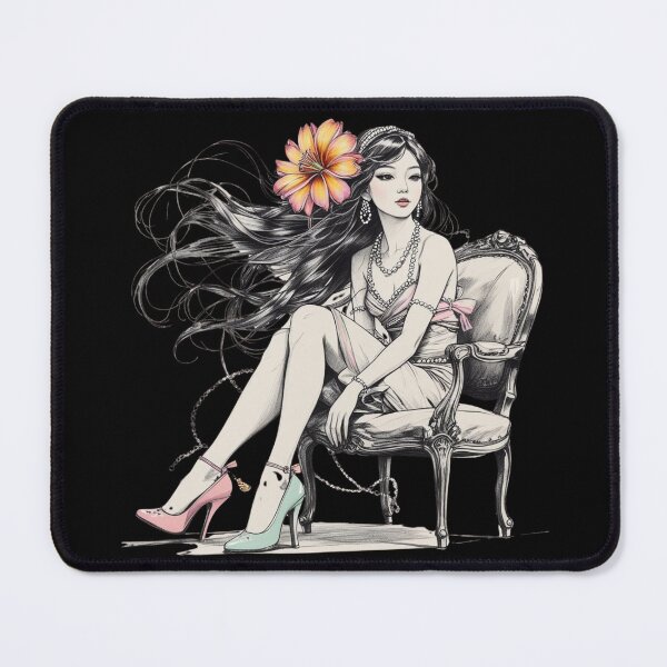Item preview, Woman Sitting in a Vintage Chair - Pastel - High Heels Shoes - Long Hair - Pearls designed and sold by AlinaSCorner.