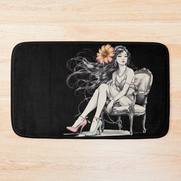 Item preview, Woman Sitting in a Vintage Chair - Pastel - High Heels Shoes - Long Hair - Pearls designed and sold by AlinaSCorner.