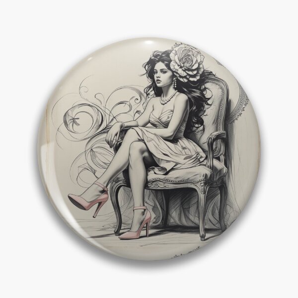 Item preview, Woman Sitting in a Vintage Chair - Pink High Heels Shoes - Long Curly Hair designed and sold by AlinaSCorner.