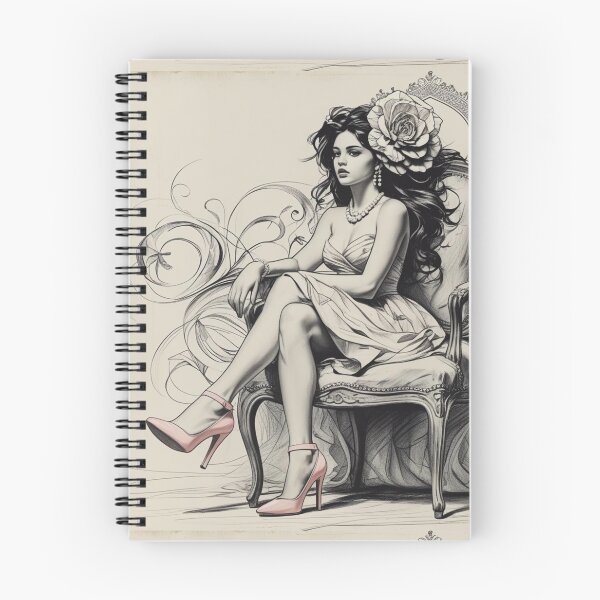 Item preview, Woman Sitting in a Vintage Chair - Pink High Heels Shoes - Long Curly Hair designed and sold by AlinaSCorner.
