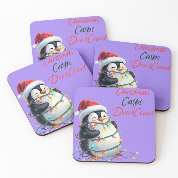 Item preview, Christmas Carbs Don’t Count Funny Penguin T-Shirt – Cute Holiday Santa Hat Penguin Wrapped in Lights Candy Cane Christmas Design designed and sold by KimmiesColors.