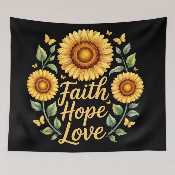 Item preview, Faith Hope Love Sunflower Design with Yellow Butterflies | Inspirational Christian Floral Art designed and sold by ChristianLife.