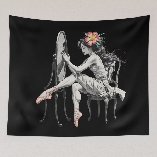 Item preview, Woman Sitting in a Vintage Chair - Mirror - Pointe Shoes - Blonde Hair - Giant Flower designed and sold by AlinaSCorner.