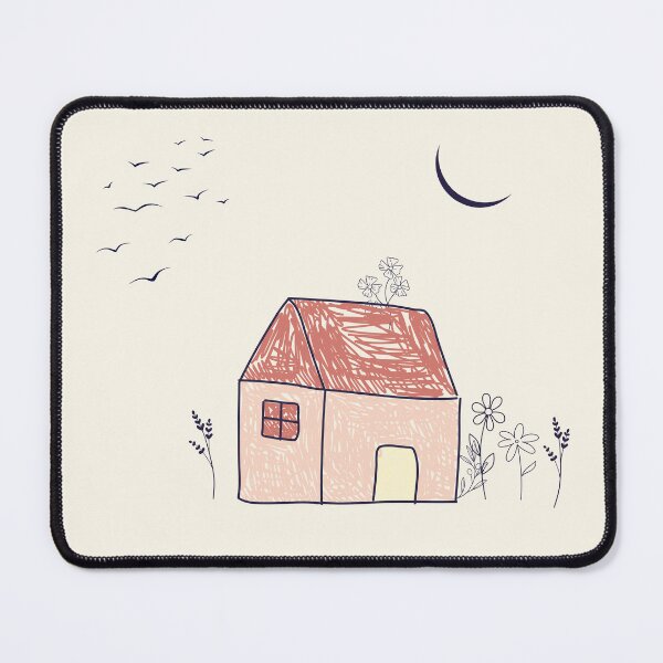 Item preview, Indigo and Old Rose Cottage: Doodle Art, Boho Scene with Moon and Birds designed and sold by AcuarelasCA.