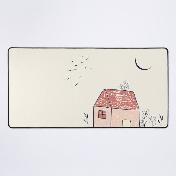 Item preview, Indigo and Old Rose Cottage: Doodle Art, Boho Scene with Moon and Birds designed and sold by AcuarelasCA.