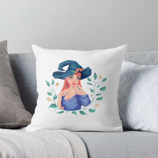 Item preview, Cartoon Halloween witch in a big dark hat with red flowers designed and sold by JuKoArt.