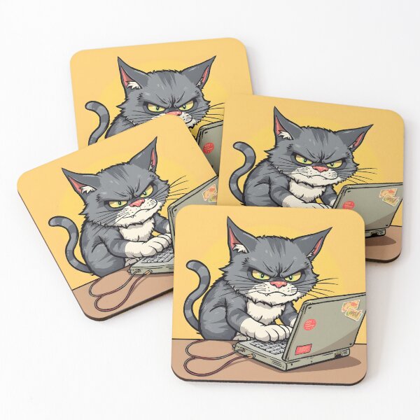 Item preview, Grumpy Cat on Laptop Cartoon designed and sold by ArtsyWishesShop.
