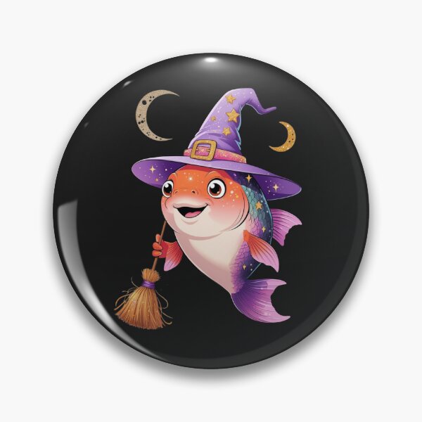 Aperçu de l'œuvre Poisson-sorcière mignon avec un chapeau violet et une lueur créée et vendue par DariaCraft.