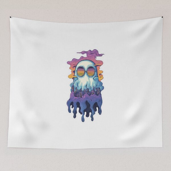 Item preview, Psychedelic Ghost City Sticker – Trippy Retro Vaporwave Aesthetic designed and sold by Line Designs By Duck.