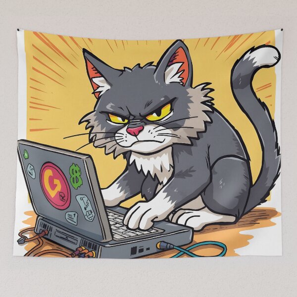 Item preview, Angry Cat Cartoon designed and sold by ArtsyWishesShop.
