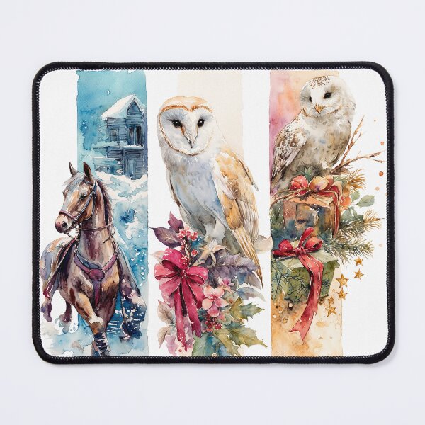 Item preview, Watercolor Winter Horse Owl Christmas Bookmark Collection designed and sold by Anastasiia Yurevych.