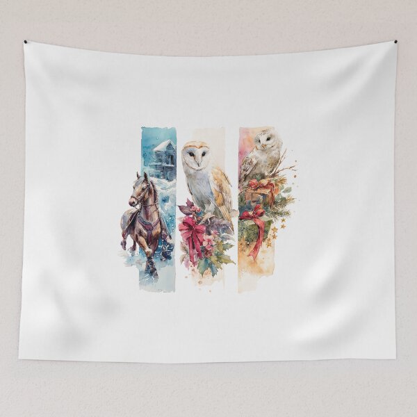 Item preview, Watercolor Winter Horse Owl Christmas Bookmark Collection designed and sold by Anastasiia Yurevych.