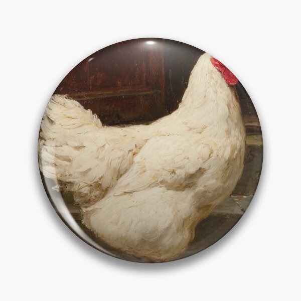 Item preview, 19th Century Oil Painting of a White Hen – Rustic Farmhouse Art designed and sold by mliotard.