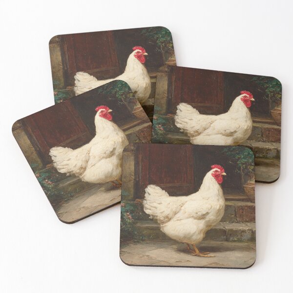 Item preview, 19th Century Oil Painting of a White Hen – Rustic Farmhouse Art designed and sold by mliotard.