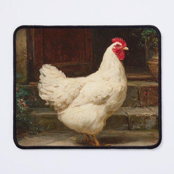 Item preview, 19th Century Oil Painting of a White Hen – Rustic Farmhouse Art designed and sold by mliotard.