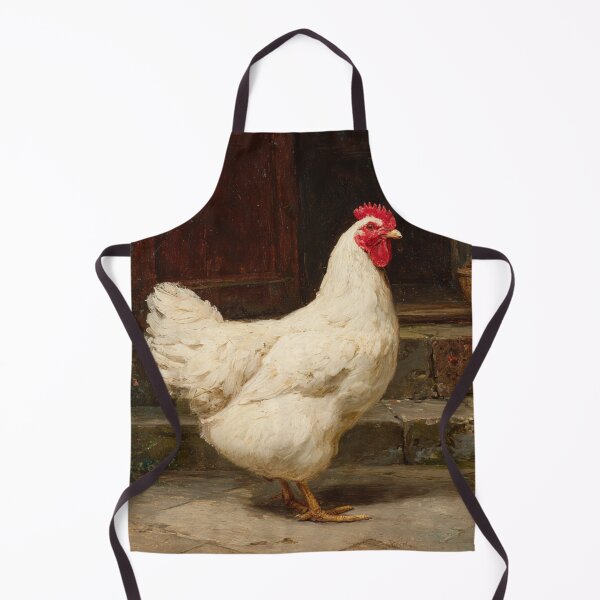 Item preview, 19th Century Oil Painting of a White Hen – Rustic Farmhouse Art designed and sold by mliotard.