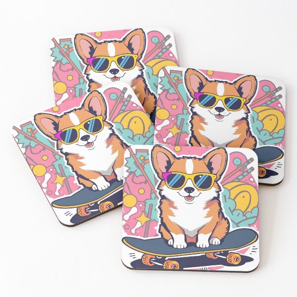 Item preview, Happy Corgi Riding Skateboard designed and sold by ArtsyWishesShop.