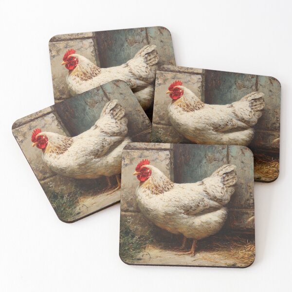 Item preview, 19th Century Oil Painting of a White Hen – Rustic Farmhouse Art designed and sold by mliotard.