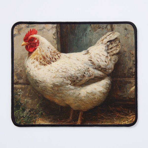 Item preview, 19th Century Oil Painting of a White Hen – Rustic Farmhouse Art designed and sold by mliotard.