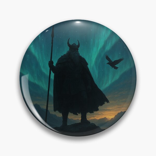 Item preview, Odin with Ravens Under the Northern Lights – Epic Norse Mythology Art Print designed and sold by NorseDrip.