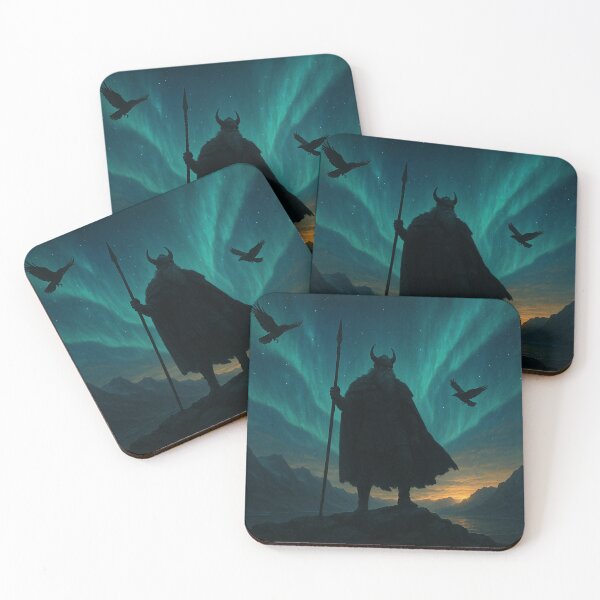 Item preview, Odin with Ravens Under the Northern Lights – Epic Norse Mythology Art Print designed and sold by NorseDrip.