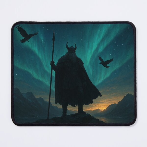 Item preview, Odin with Ravens Under the Northern Lights – Epic Norse Mythology Art Print designed and sold by NorseDrip.