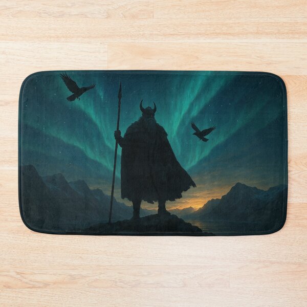Item preview, Odin with Ravens Under the Northern Lights – Epic Norse Mythology Art Print designed and sold by NorseDrip.