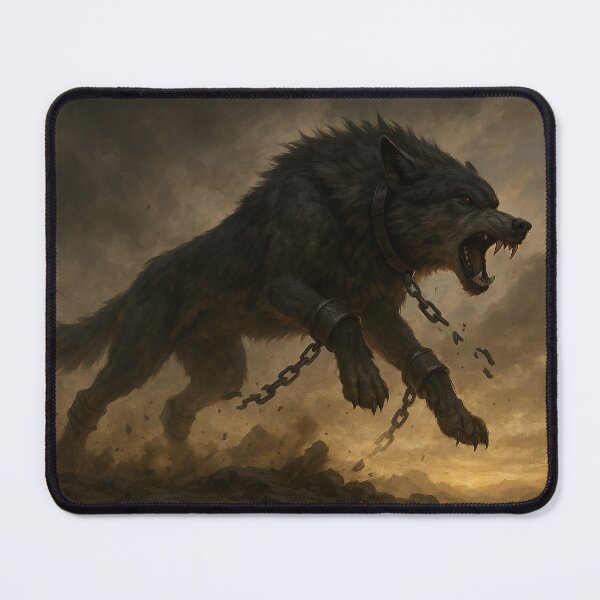 Item preview, Fenrir Breaking the Chains – Epic Norse Wolf of Ragnarok Wall Art designed and sold by NorseDrip.
