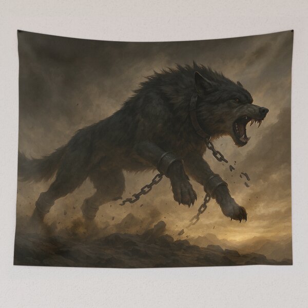 Item preview, Fenrir Breaking the Chains – Epic Norse Wolf of Ragnarok Wall Art designed and sold by NorseDrip.