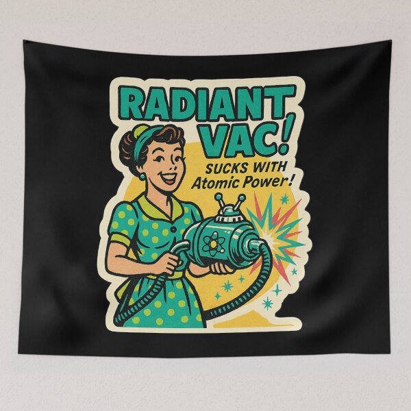 Item preview, Retro Housewife Vacuum Sticker – Vintage Atomic Age Comic Art, Funny Cleaning Parody Gift designed and sold by JacobKAurumhead.