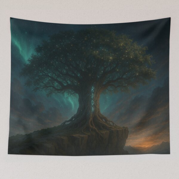 Item preview, Yggdrasil – The Norse Tree of Life with Runes and Starlight – Epic Fantasy Wall Art designed and sold by NorseDrip.