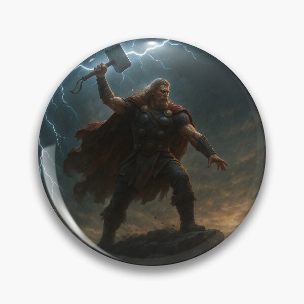 Item preview, Thor with Mjölnir Summoning Lightning – Epic Viking God Wall Art designed and sold by NorseDrip.