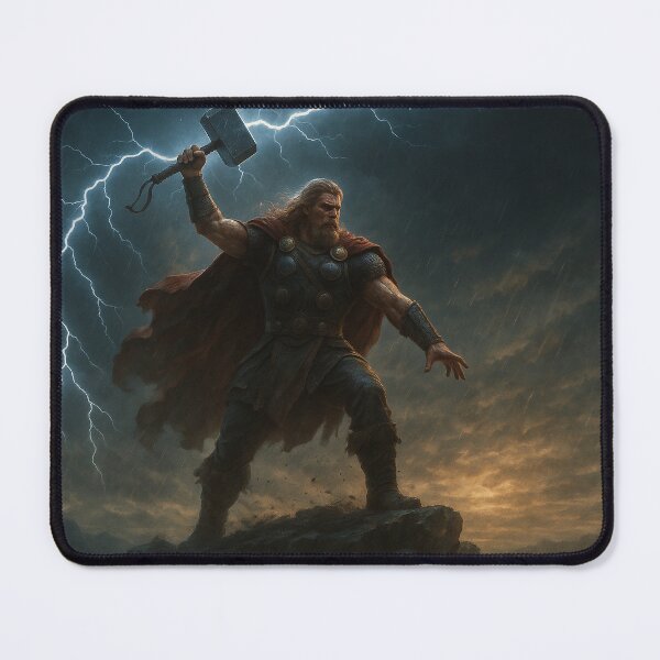 Item preview, Thor with Mjölnir Summoning Lightning – Epic Viking God Wall Art designed and sold by NorseDrip.