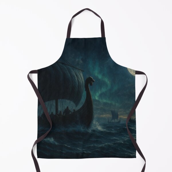 Item preview, Viking Longships on a Stormy Sea under the Moon and Northern Lights – Epic Nordic Wall Art designed and sold by NorseDrip.