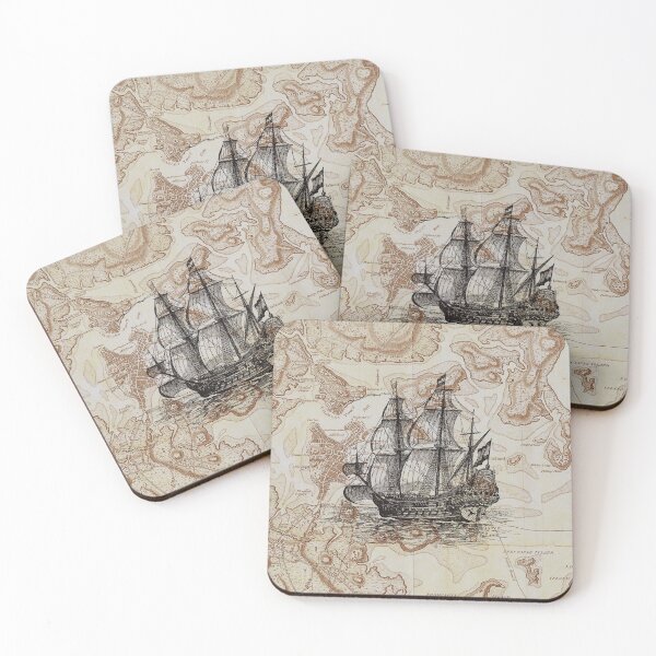 Item preview, Vintage Pirate Ship Over Antique Map – Nautical Adventure Design designed and sold by Art-Design-EM.